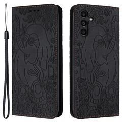 For Samsung Galaxy S24+ Case PU Leather Wallet Phone Cover Elephant Pattern - Black