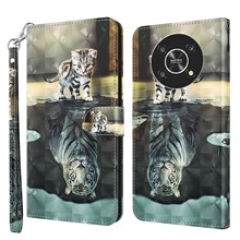 For Honor Magic4 Lite 4G / 5G PU Leather Flip Wallet Cover 3D Pattern Printing Stand Feature Magnetic Protective Phone Case with Strap - Cat  /  Tiger
