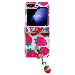 For Samsung Galaxy Z Flip5 5G   Phone Case PC+PU Leather Phone Shell with Strawberry Pendant - Red