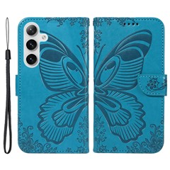 For Samsung Galaxy S23 FE Case Butterfly Pattern PU Leather Folio Flip Phone Cover - Blue
