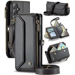 For Samsung Galaxy S24+ Leather Case CASEME C36 Zipper Multiple Card Slots Phone Cover with Straps - Black