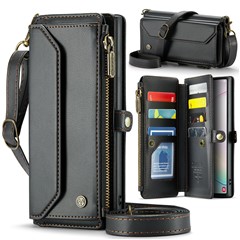 For Samsung Galaxy Note 10 Plus 4G / 5G Leather Case CASEME C36 Zipper Multiple Card Slots Phone Cover with Straps - Black