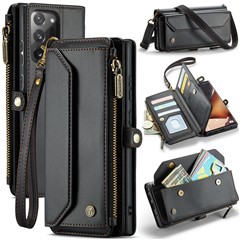 For Samsung Galaxy Note20 Ultra / Note20 Ultra 5G Leather Case CASEME C36 Zipper Multiple Card Slots Phone Cover with Straps - Black