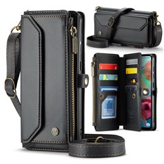 For Samsung Galaxy A71 4G SM-A715 Leather Case CASEME C36 Zipper Multiple Card Slots Phone Cover with Straps - Black
