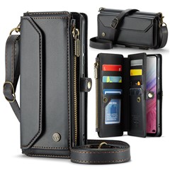 For Samsung Galaxy A53 5G Leather Case CASEME C36 Zipper Multiple Card Slots Phone Cover with Straps - Black