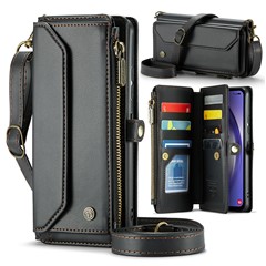 For Samsung Galaxy A54 5G Leather Case CASEME C36 Zipper Multiple Card Slots Phone Cover with Straps - Black