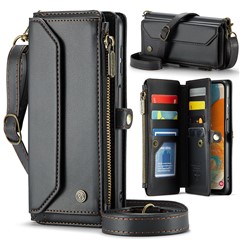 For Samsung Galaxy A23 4G / A23 5G (Global) Leather Case CASEME C36 Zipper Multiple Card Slots Phone Cover with Straps - Black