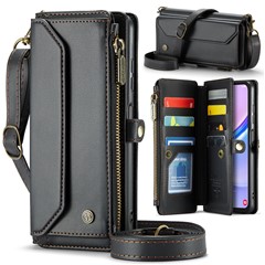 For Samsung Galaxy A15 4G / 5G Leather Case CASEME C36 Zipper Multiple Card Slots Phone Cover with Straps - Black