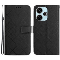 HT06 For Xiaomi Redmi 13 5G / 13 4G Case Litchi Texture Leather Wallet Phone Cover with Strap - Black