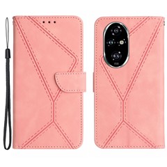 HT05 For Honor 200 Pro 5G Case Card Holder Leather Phone Cover Lines Imprinted - Pink