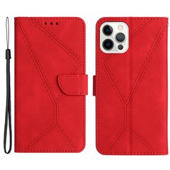 HT05 For iPhone 16 Pro Max Case Leather Phone Cover Card / Cash Slots Stand Feature - Red