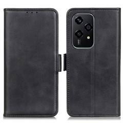 For Honor 200 Lite Case Leather Flip Wallet Cowhide Texture Phone Cover - Black