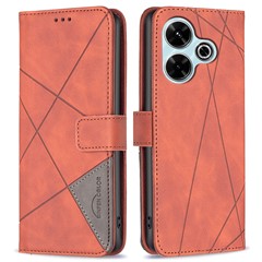 BINFEN COLOR For Xiaomi Redmi 13 5G / 13 4G / Poco M6 4G Phone Cases Wallet Stand Geometry Imprint Leather Cover - Brown