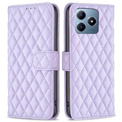 BINFEN COLOR BF Style-14 For Realme Note 60x 4G / C63 4G / C61 4G Case Leather Phone Cover Rhombus Grid Wallet - Purple