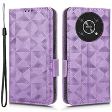 For Honor X9 5G / X30 5G / Magic4 Lite 5G Imprinted Triangle Pattern PU Leather Magnetic Flip Cover Stand Hand Strap Wallet Purse Case - Purple