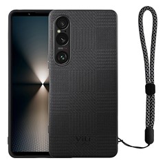 VILI TH Series for Sony Xperia 1 VI Case PU Leather+PC+TPU Cell Phone Cover with Wrist Strap - Black