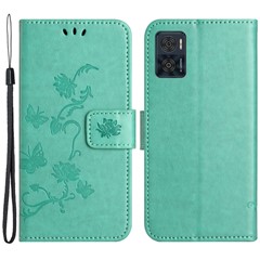 For Motorola Moto E14 4G / G04 4G / G04s 4G / G24 4G Case PU Leather Butterfly Flower Wallet Phone Cover - Cyan