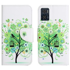For Motorola Moto E14 4G / G04 4G / G04s 4G / G24 4G Leather Case Pattern Printing Cross Texture Phone Cover - Green Tree