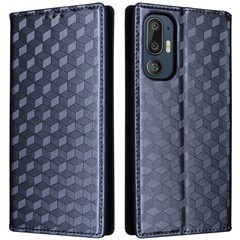 For HTC U24 Pro 5G Case Leather Wallet Stand Phone Cover Rhombus Pattern - Blue