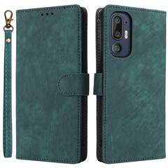 For HTC U24 Pro 5G Case RFID Blocking Wallet Leather Phone Cover with Strap - Green