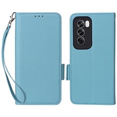 For Oppo Reno12 5G (Global) Case with Wrist Strap Litchi Texture PU Leather Wallet Phone Cover - Baby Blue