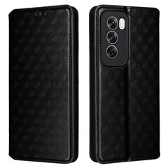 For Oppo Reno12 Pro 5G (Global) Case Rhombus Leather Flip Phone Cover - Black