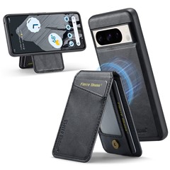 FIERRE SHANN 025 Style For Google Pixel 8 Pro Case PU+TPU Phone Cover with Detachable Card Holder Kickstand - Black