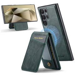 FIERRE SHANN 025 Style For Samsung Galaxy S24 Ultra Case Leather+TPU Card Slots Phone Cover - Green