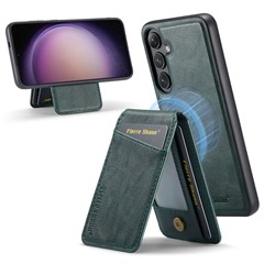 FIERRE SHANN 025 Style For Samsung Galaxy S23 FE Case Card Bag PU+TPU Phone Cover with Kickstand - Green