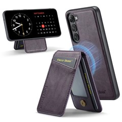 FIERRE SHANN 025 Style For Samsung Galaxy S23 Case Leather Back Cover Detachable RFID Blocking Card Holder - Purple