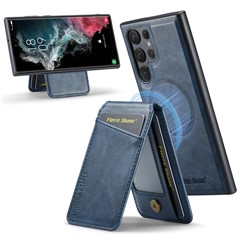 FIERRE SHANN 025 Style For Samsung Galaxy S22 Ultra 5G Case RFID Blocking Leather+TPU Phone Cover Detachable - Blue