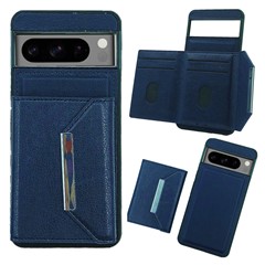 For Google Pixel 9 Pro XL Case Leather Phone Back Cover Detachable Card Holder Kickstand - Sapphire