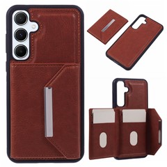 For Samsung Galaxy A55 5G Case Detachable Leather + TPU Phone Cover Card Holder - Brown