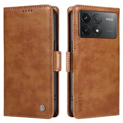 YIKATU YK-007 For Xiaomi Poco F6 Pro 5G / Redmi K70 5G / K70 Pro 5G Leather Case Phone Wallet Cover - Brown