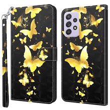 For Samsung Galaxy A23 5G (Global Version) / 4G 3D Pattern Printing Wallet Case PU Leather Magnetic Flip Stand Fully Protection Phone Cover with Strap - Golden Butterflies