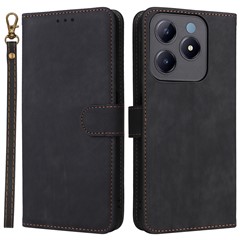 For Realme Note 60x 4G / C63 4G / C61 4G / Narzo N63 4G Stand Case RFID Blocking Leather Phone Cover with Strap - Black