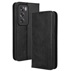 For Oppo Reno12 5G (Global) Case PU Leather Retro Magnetic Closing Shockproof Phone Cover - Black