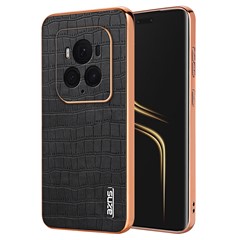 AZNS For Honor Magic6 Ultimate 5G Case Electroplating Leather+TPU Phone Cover - Black