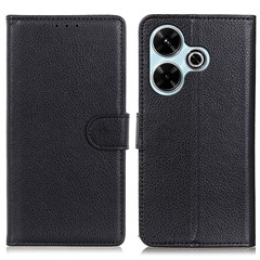 For Xiaomi Redmi 13 5G / 13 4G Case Litchi Texture Phone Leather Cover with Wallet Stand - Black