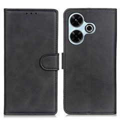 For Xiaomi Redmi 13 5G / 13 4G Case Folio Stand View Leather Phone Cover Cowhide Texture - Black