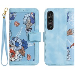 For Sony Xperia 1 VI Case Flower Pattern Card Slots Leather Phone Cover - Baby Blue
