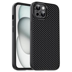 IPAKY For iPhone 14 Slim Case Carbon Fiber Texture TPU Phone Cover - Black