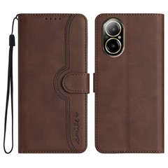 YX0030 For Realme C67 4G Wallet Case PU Leather Phone Cover Smile Imprinted - Coffee
