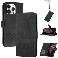 YX0010 Series for iPhone 16 Pro Max Case Skin Feeling PU Leather Wallet Phone Cover - Black
