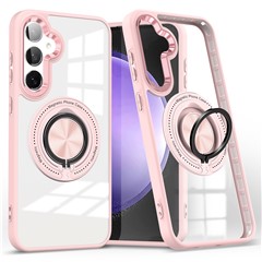 For Samsung Galaxy S23 FE Case Magnetic Ring Holder Kickstand PC+TPU Phone Cover - Pink