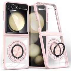 For Samsung Galaxy Z Flip5 5G Case Magnetic Ring Kickstand PC+TPU Hybrid Phone Cover - Pink