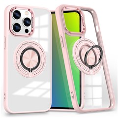 For iPhone 14 Pro Max Case Compatible with MagSafe Ring Kickstand PC+TPU Phone Cover - Pink