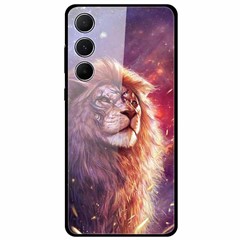 For Samsung Galaxy A55 5G Case Anti-Scratch Tempered Glass Pattern Phone Cover - Tattoo Lion