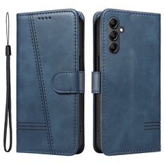 For Samsung Galaxy A55 5G Leather Case T-Shaped Lines Phone Cover with Stand - Blue
