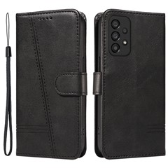 For Samsung Galaxy A53 5G Wallet Case T-Shaped Lines Leather Phone Cover - Black